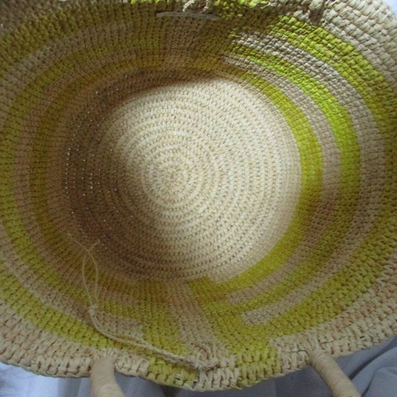 New SENSI STUDIO Woven Basket Bucket TOTE Bag NATURAL YELLOW Purse - Picture 6 of 7